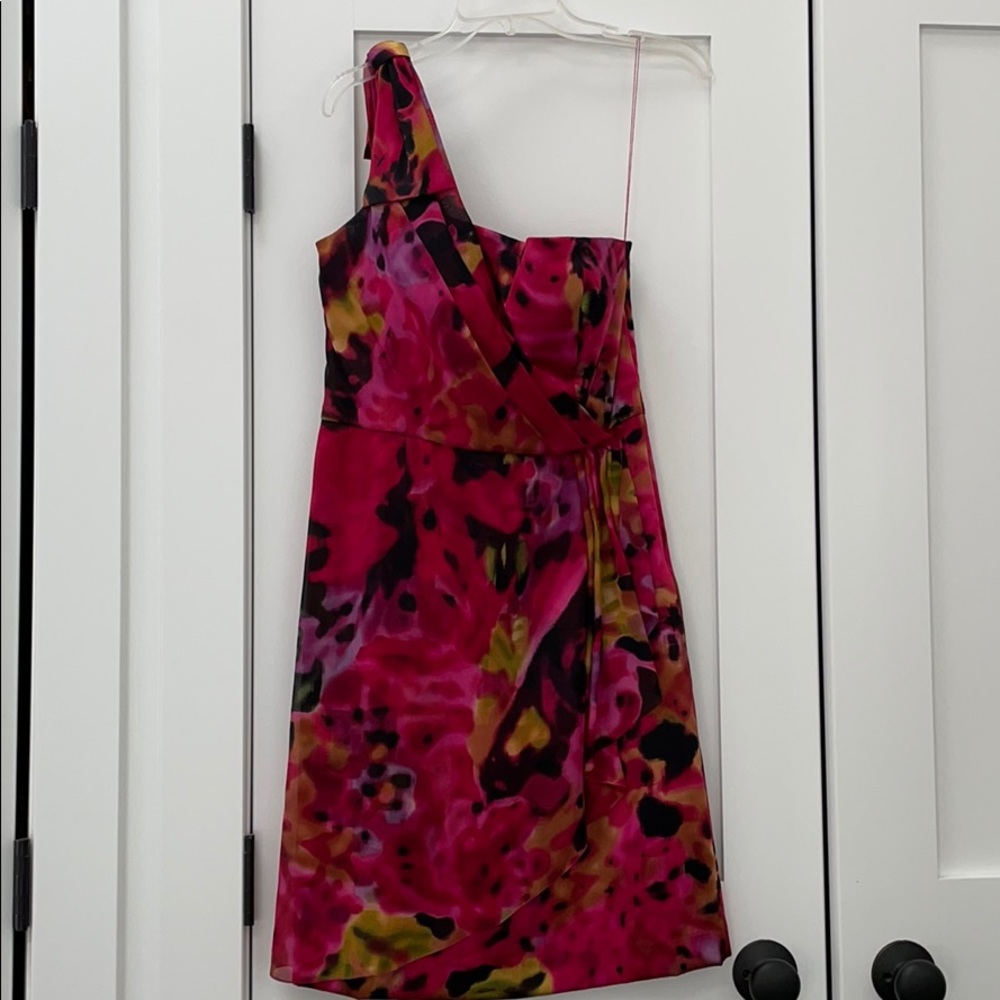 Gorgeous Silk one-shoulder fuschia cocktail dress.